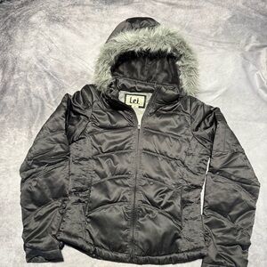 LEI Dark Grey Jacket with Faux Fur Trim